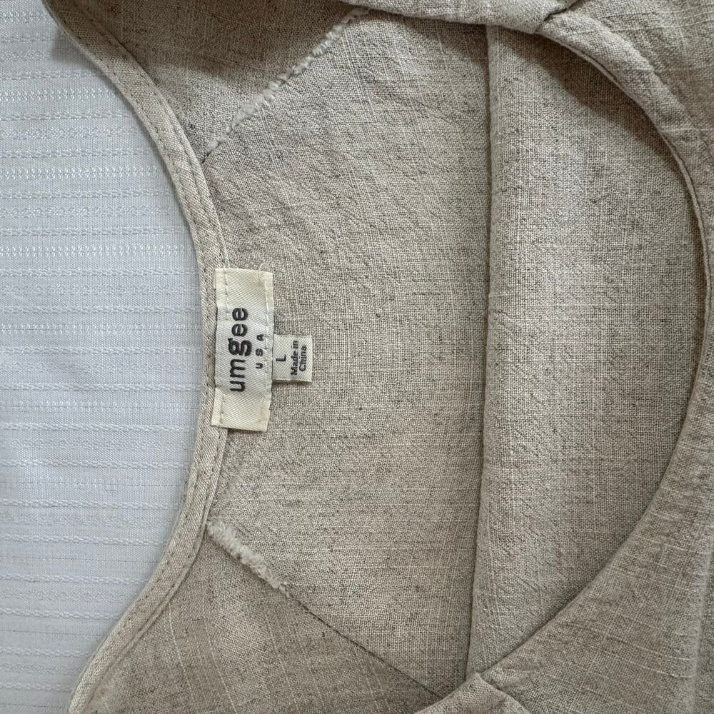 UMGEE Linen Blend Dress Oatmeal High Low Hem Pockets Boho Lagenlook Cover Up - Picture 3 of 8